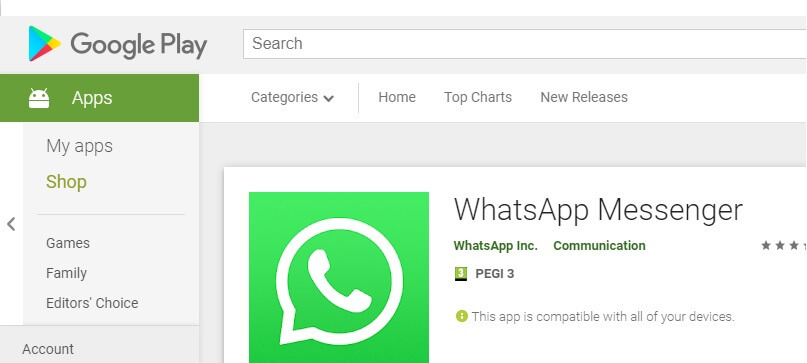 Screenshot obrazovky WhatsApp PlayStore - Tejto verzii whatsapp vypršala platnosť