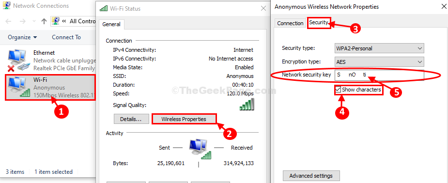 Nonaktifkan Melihat kata sandi WiFi dari bidang Kunci Keamanan di windows 10