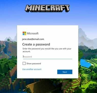 yhdistä mojang-tili Microsoftin salasanan luomiseen