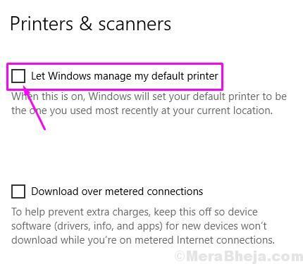 Αποεπιλέξτε Αφήστε τα Windows να διαχειριστούν τον προεπιλεγμένο εκτυπωτή μου