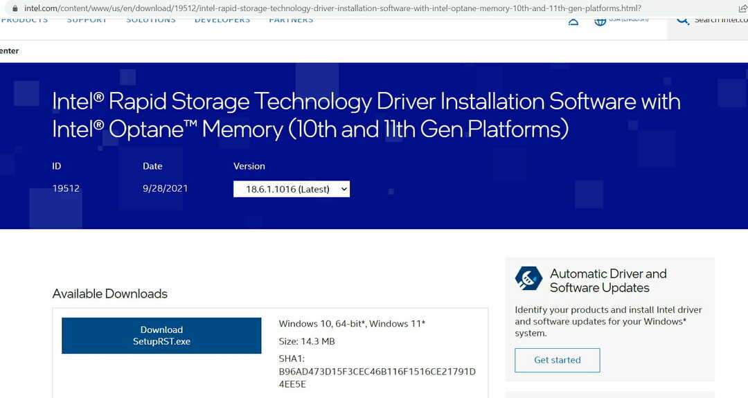 Correzione: il driver della tecnologia Intel Rapid Storage non viene installato