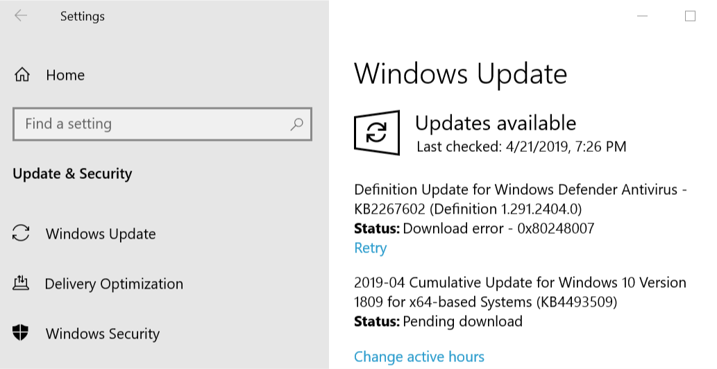 Windows10の保留中の更新