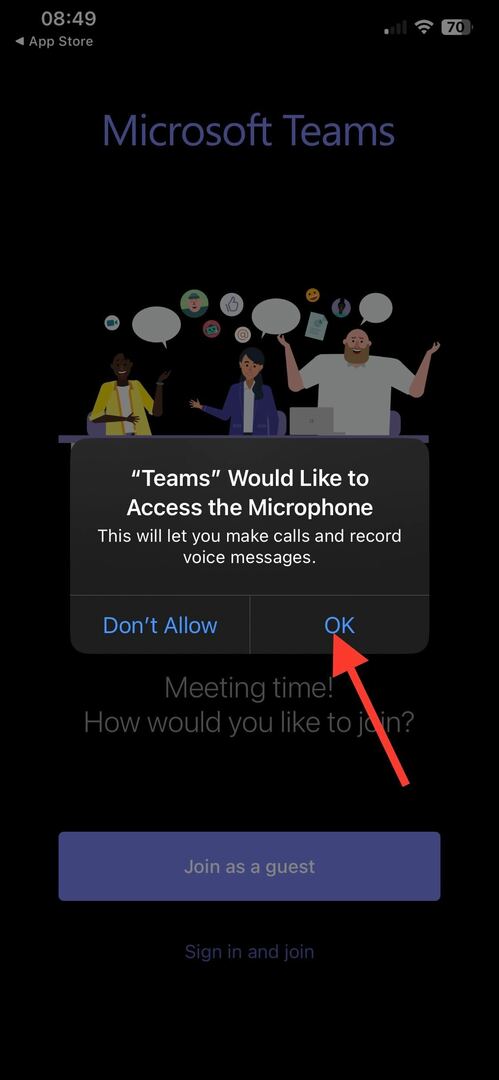 Accesați camera și microfonul - Alăturați-vă unei întâlniri Microsoft Teams fără cont