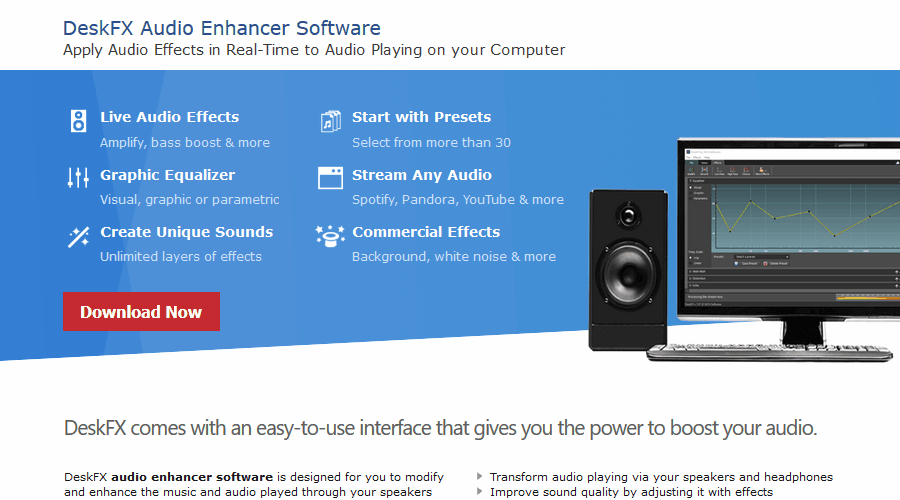 Audio-Lautstärkeverstärker der DeskFX Audio Enhancer Software