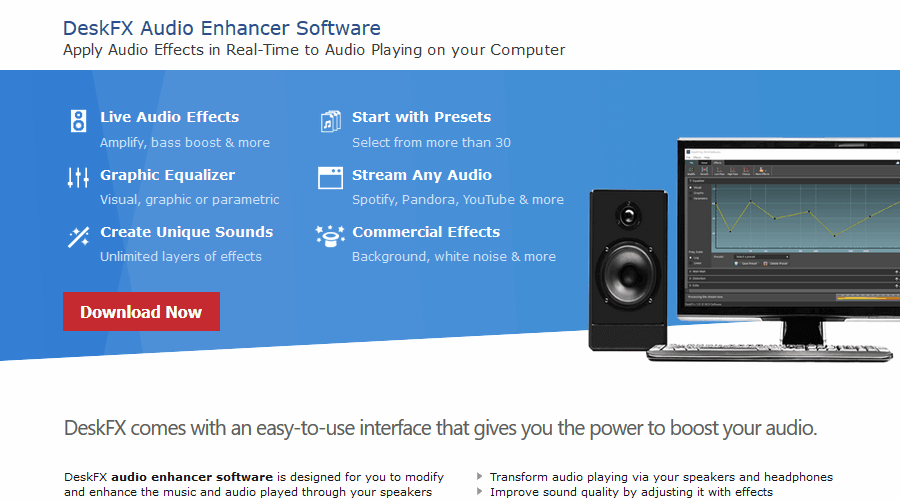 Amplificateur de volume audio du logiciel DeskFX Audio Enhancer