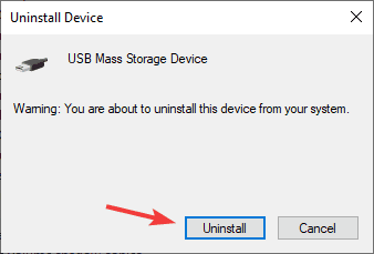 Dispozitivul de stocare în masă USB dezinstalează stocarea în masă USB are o problemă cu driverul