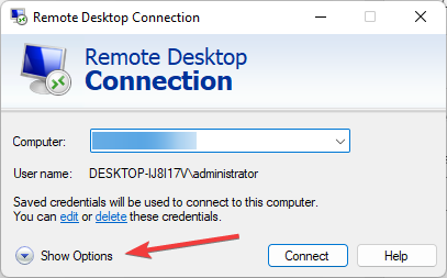 คลิกที่ตัวเลือกเพิ่มเติมในเมนู Remote Desktop