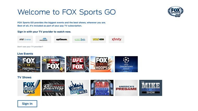 „Fox Sports Go“ programa, skirta „Windows 8“