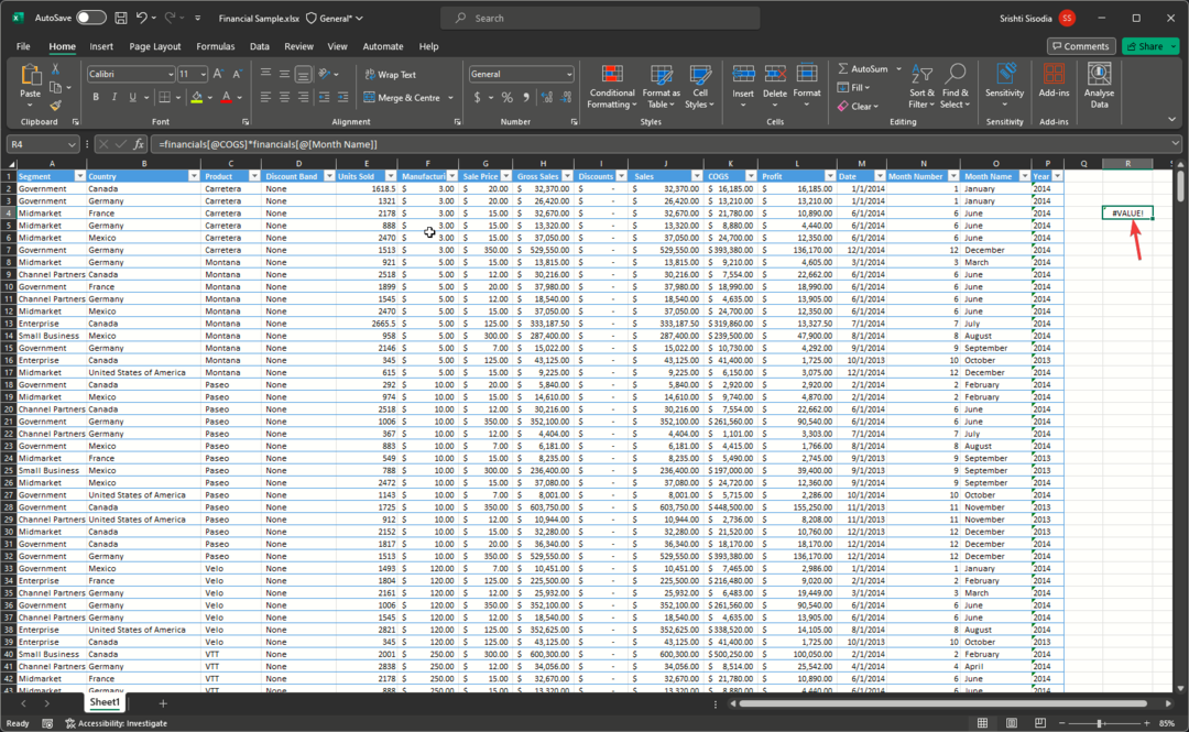 Se till att funktionsargumentet har den förväntade datatypen - #VALUE Fel i Excel