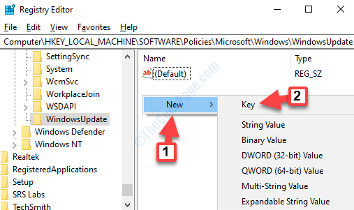 „Windowsupdate“ Dešinėje pusėje dešiniuoju pelės mygtuku spustelėkite Naujojo žodžio (32 bitų) reikšmę