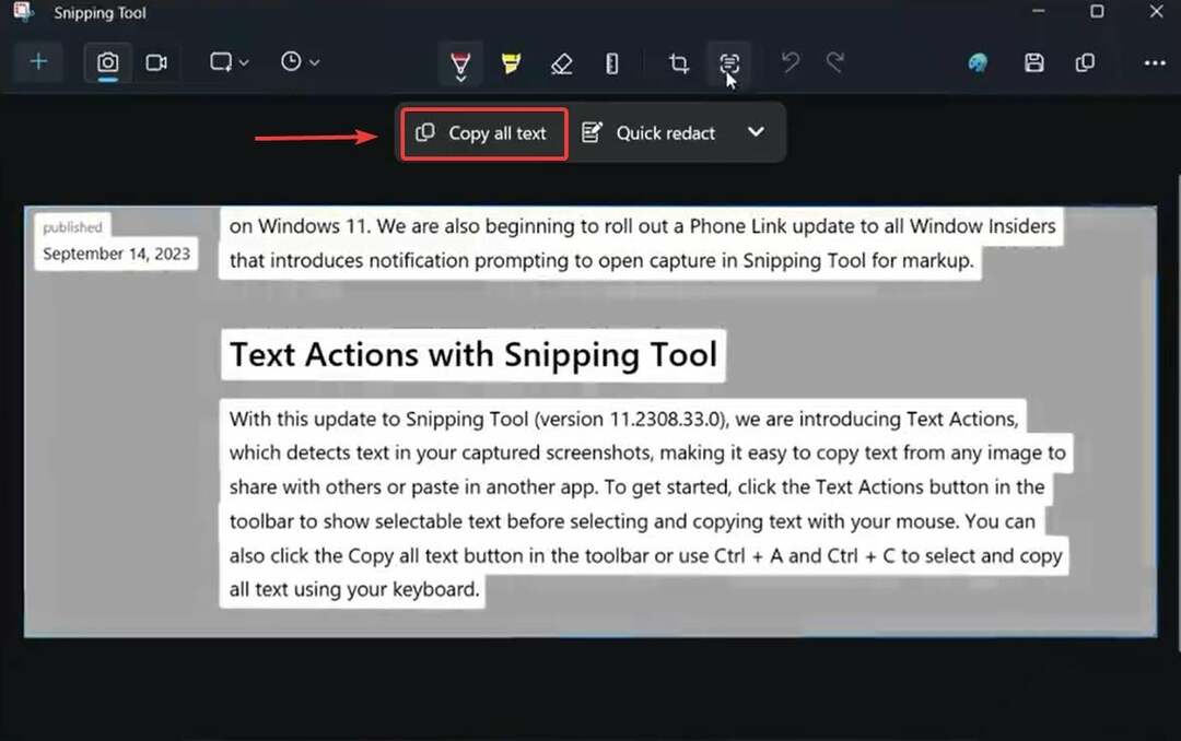 Як скопіювати текст із зображень за допомогою Text Action інструмента Snipping Tool