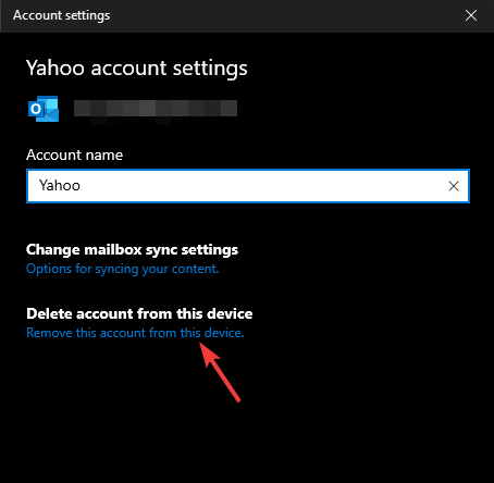 Eliminar cuenta de esta opción de dispositivo La aplicación de correo de Windows 11 no funciona