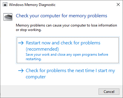 Strumento di diagnostica della memoria di Windows - ssd non viene visualizzato