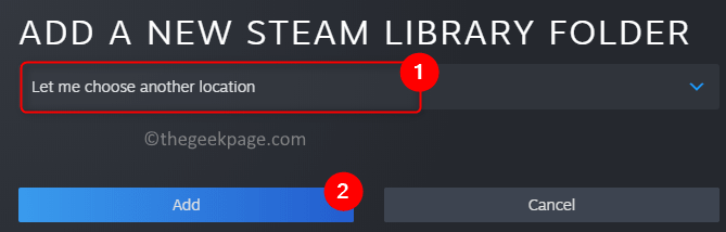 מנהל אחסון Steam הוסף תיקיית ספרייה חדשה בחר הוסף מינימום