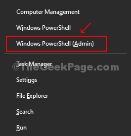 Paina Win + X, napsauta Windows Powershell (admin) -valikkoa