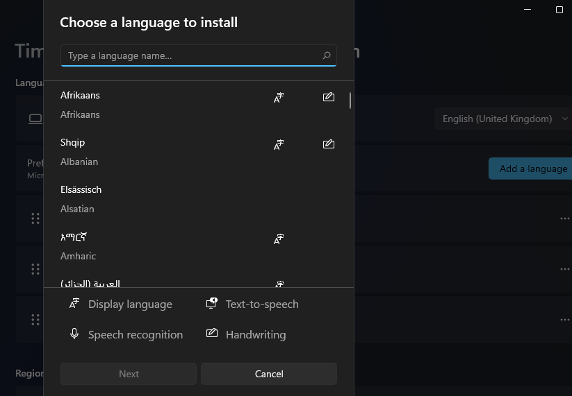 Изаберите језик за инсталирање менија Виндовс 11 веатхер на траци задатака