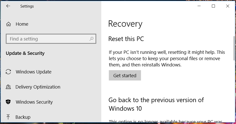 Die Registerkarte "Wiederherstellung" Minecraft Forge installiert Windows 10 nicht