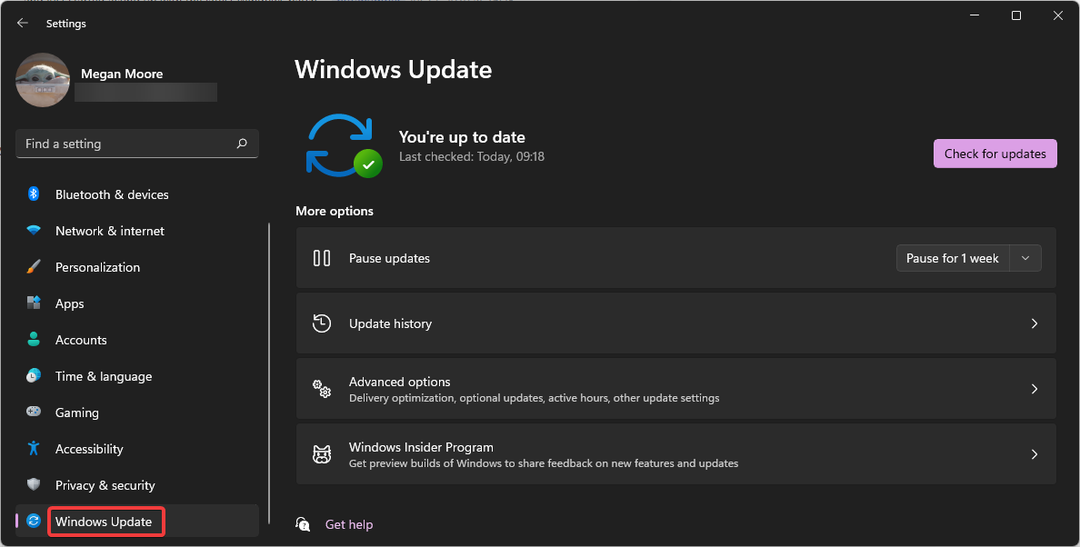 Otevřete aktualizaci systému Windows v nastavení.