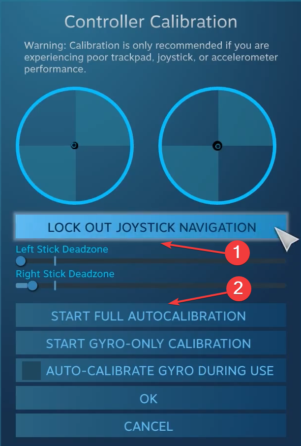 bloccare la navigazione tramite joystick