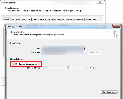 Использовать параметр режима кэшированного обмена, Outlook не обновляет папку «Входящие»