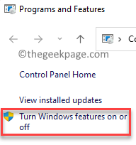 โปรแกรมและฟีเจอร์ของแผงควบคุมเปิดหรือปิดฟีเจอร์ของ Windows