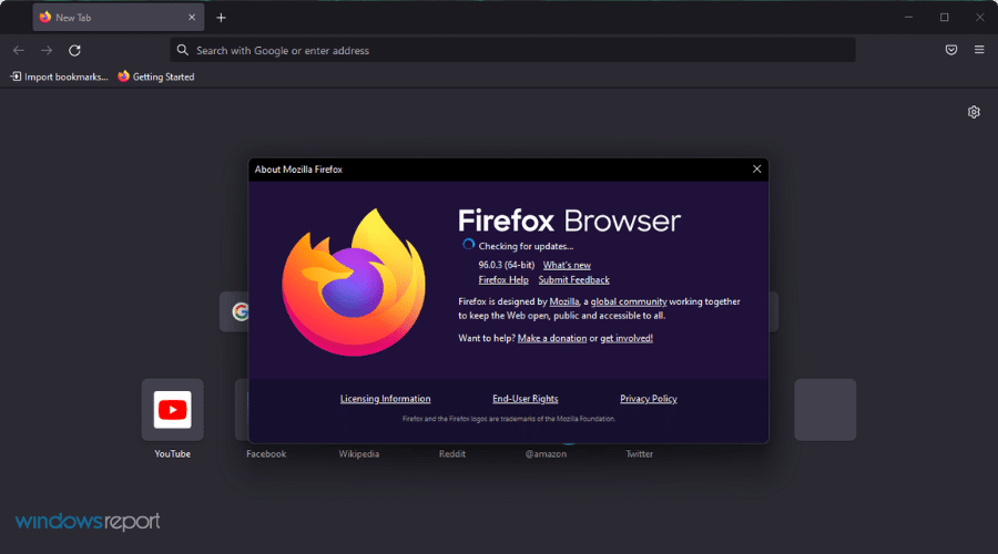 Firefox che controlla l'aggiornamento