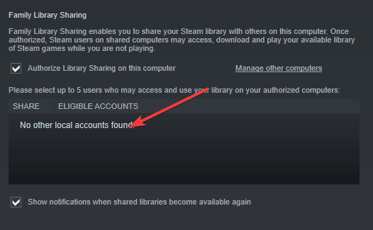 הגדרות משפחת Steam חשבונות אחרים - Steam לא הצליח לאשר את המחשב
