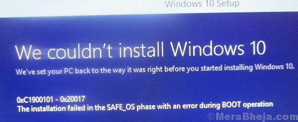 Nevarēja instalēt vai atjaunināt Windows 10 - 0xc1900101 kļūdu