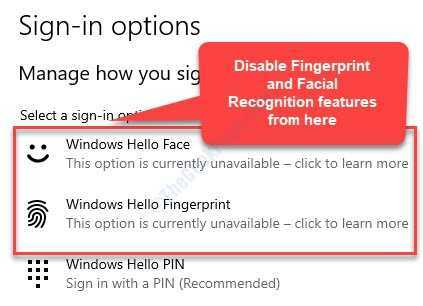 Možnosti prihlásenia Windows Hello Face Okno Hello Fingerprint Remove