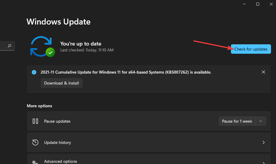 Tarkista päivitykset -vaihtoehto Windows 11 vpn ei toimi