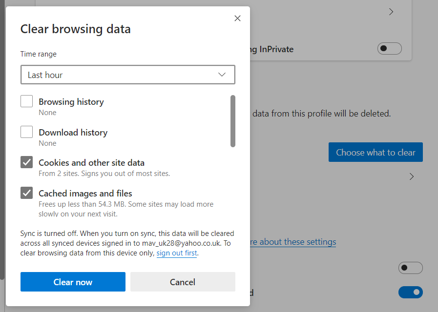 Edge-Optionen zum Löschen von Browserdaten Omegle-Kamera funktioniert nicht unter Windows 10
