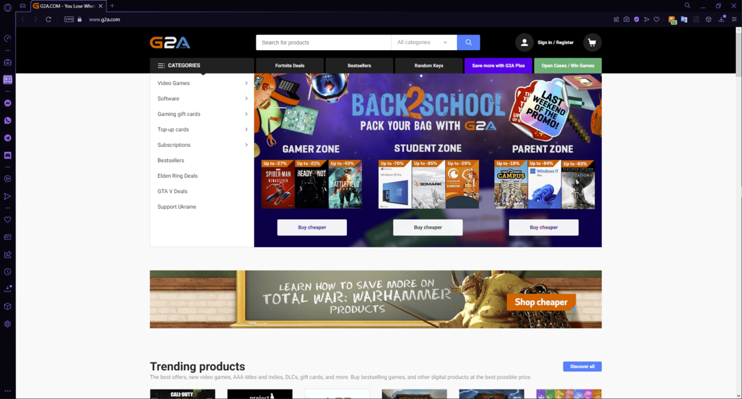 G2A-Website zum Herunterladen von Spielen.