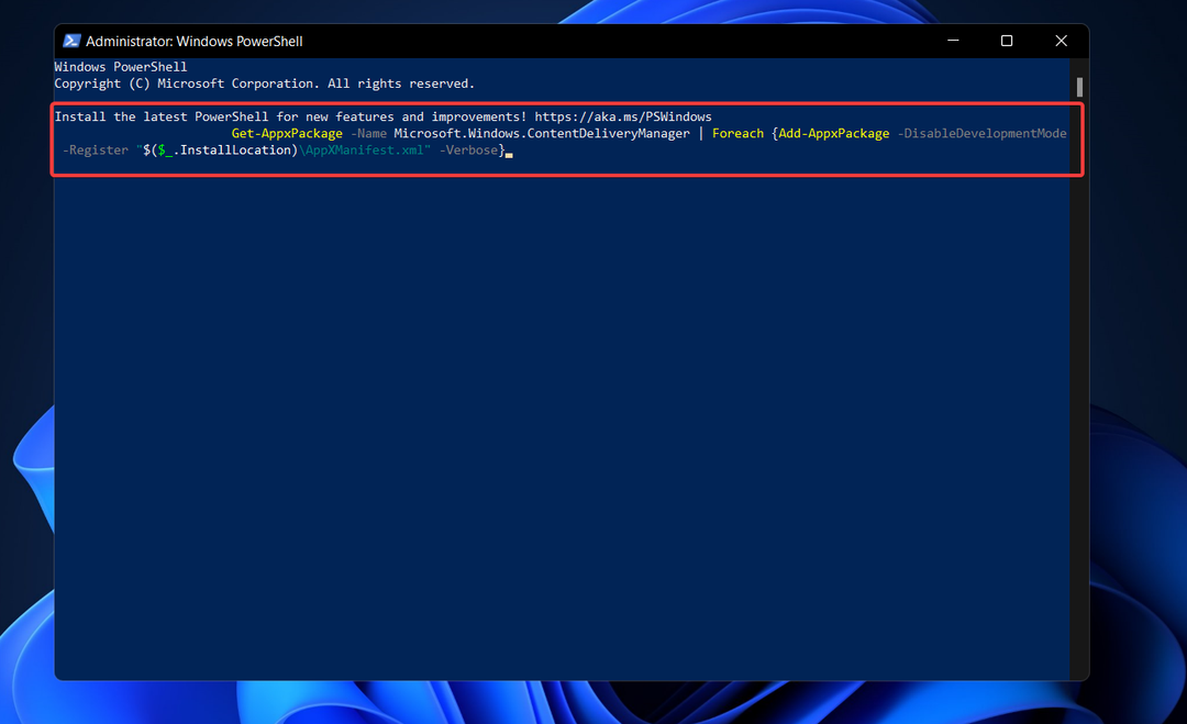„getapp“ komanda „Windows 11“ užrakto ekrano prožektorius neveikia