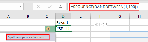 Razpon napak pri razlitju v Excelu je neznan