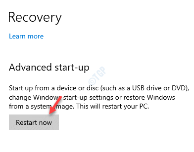 Recovery Advanced StartUp今すぐ再起動