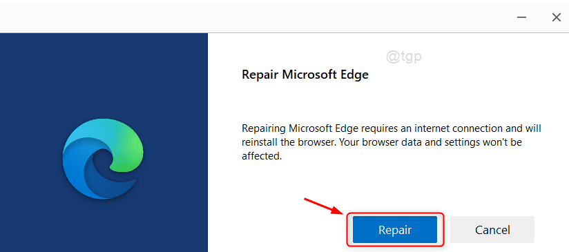 Вікно відновлення Ms Edge Win11
