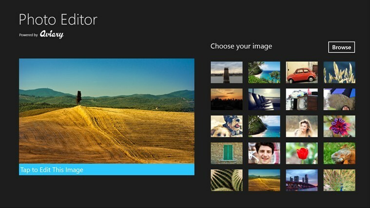 Windows 8 용 Aviary의 사진 편집기 앱에는 다양한 편집 기능이 포함되어 있습니다.