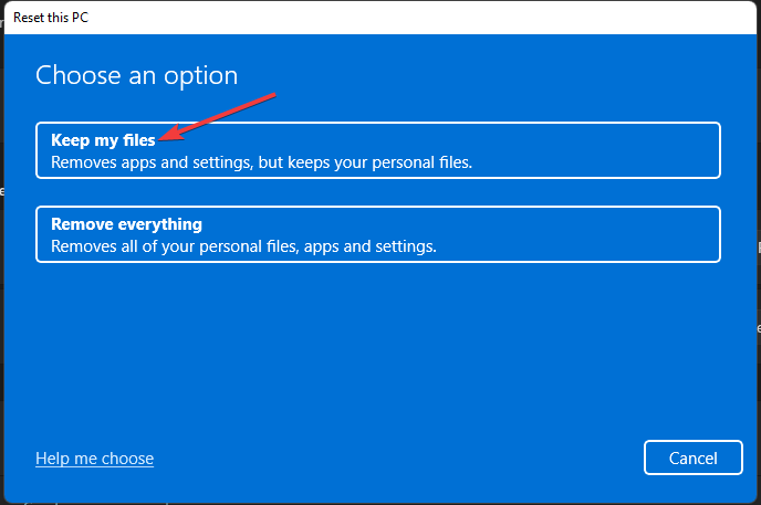 Mantieni i miei file opzione ID evento 41 Windows 11