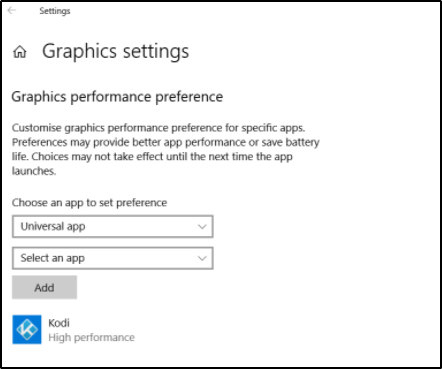 Настройки производительности графики в Windows 10