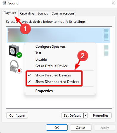 enable show disabled devices - afișați dispozitivele deconectate