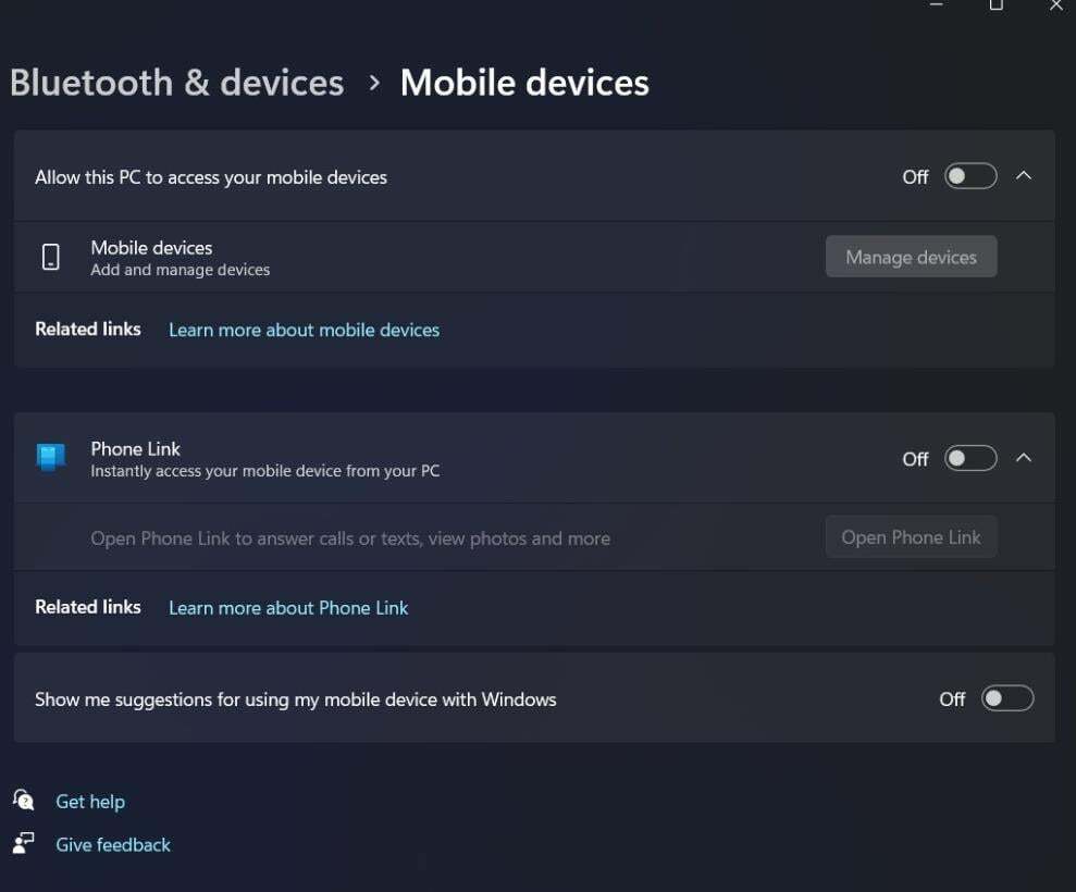 Windows Phone Link zmienia się w Mobile Devices, wprowadzając nowe ustawienia