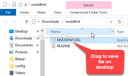 Отворете Zip File File Explorer Плъзнете, за да запазите файла Msstdfmt.dll на работния плот