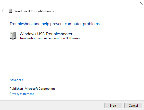 Средство устранения неполадок USB-накопителя Windows10