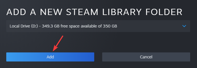 Додайте нову папку бібліотеки Steam