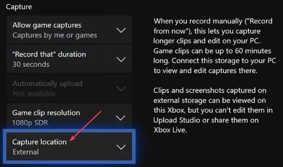 Standortoption für Xbox One-Screenshots erfassen