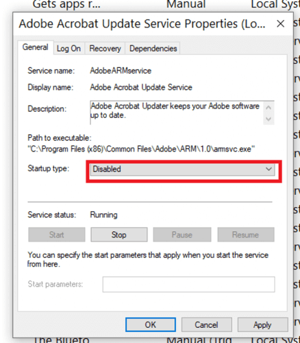 odebrat aktualizátor Adobe ve Windows 10