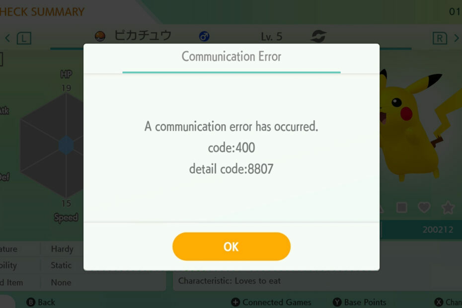 kód chyby pokemon home 400