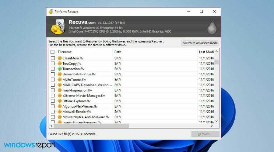 Recuva-Datenwiederherstellungssoftware für Windows 11