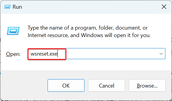 wsreset.exe للفقرة إصلاح متجر Microsoft 0x80070005