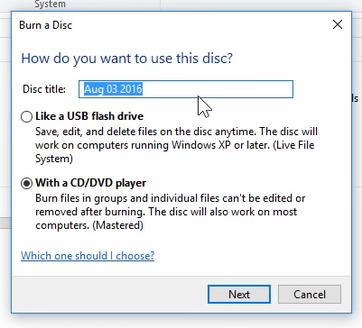 Írjon le egy DISC ablakklón dvd Windows 10-et